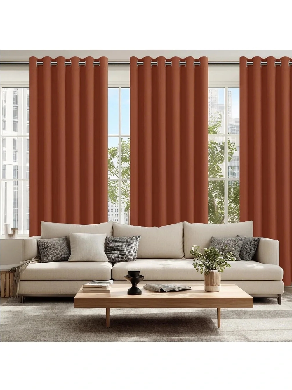 Set Of 2 Grommet Blackout Insulated Curtains 70x84 Sewn w/Tiebacks~Burnt Ochre